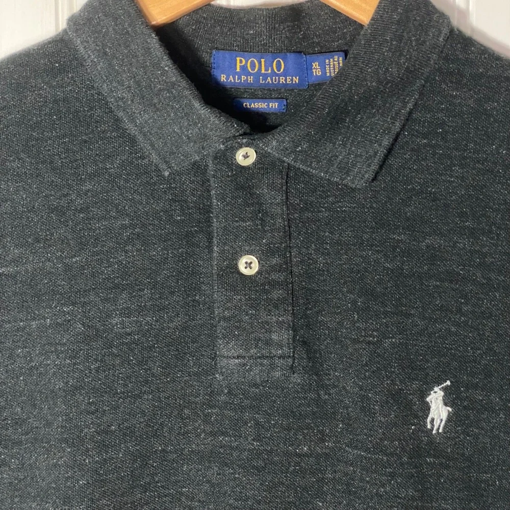 Polo Ralph Lauren Preppy Dark Grey Long Sleeve Polo Top Classic Fit Essential XL